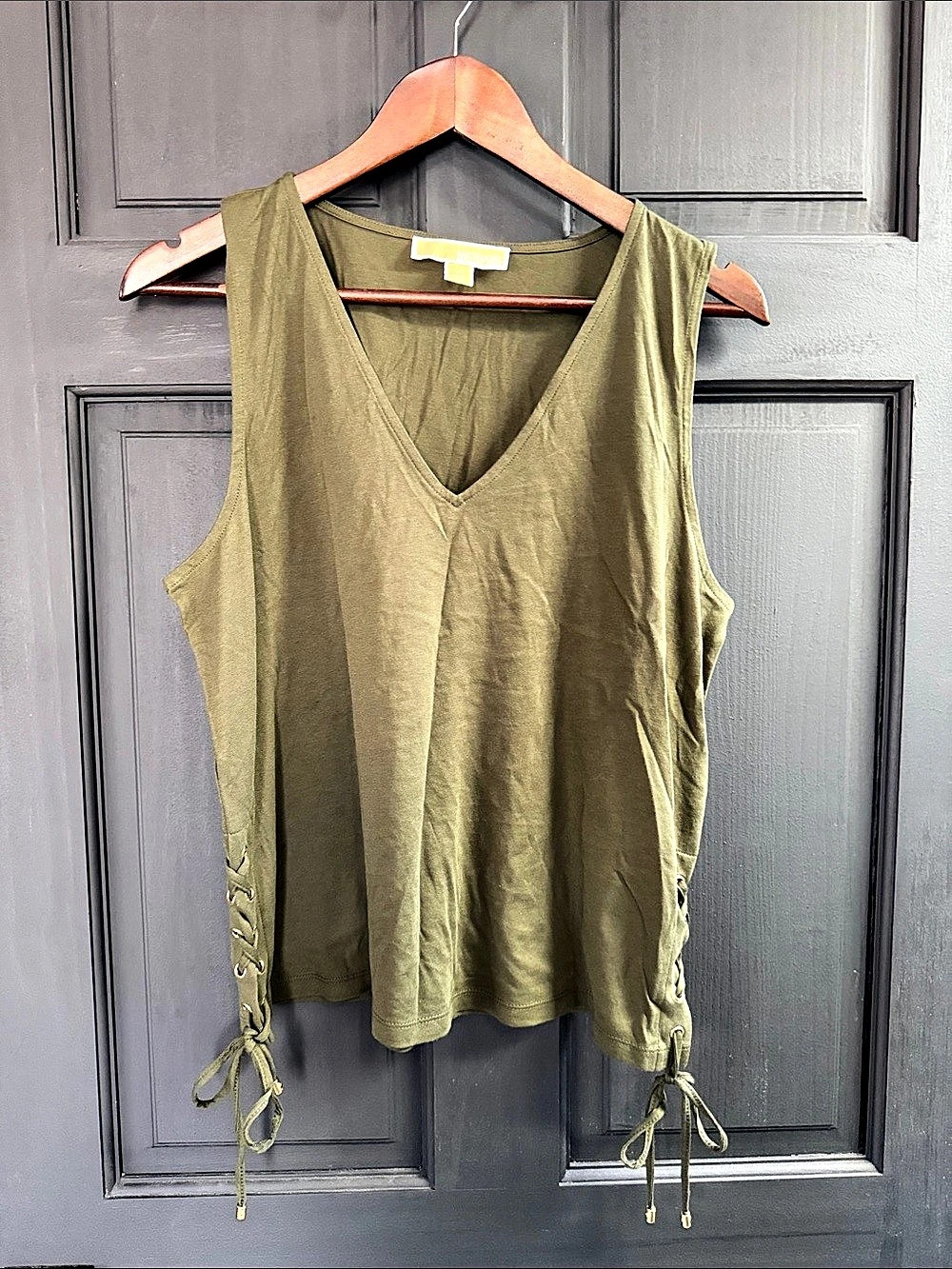 Michael Kors Olive Green V-Neck Tank Top Size L Like New